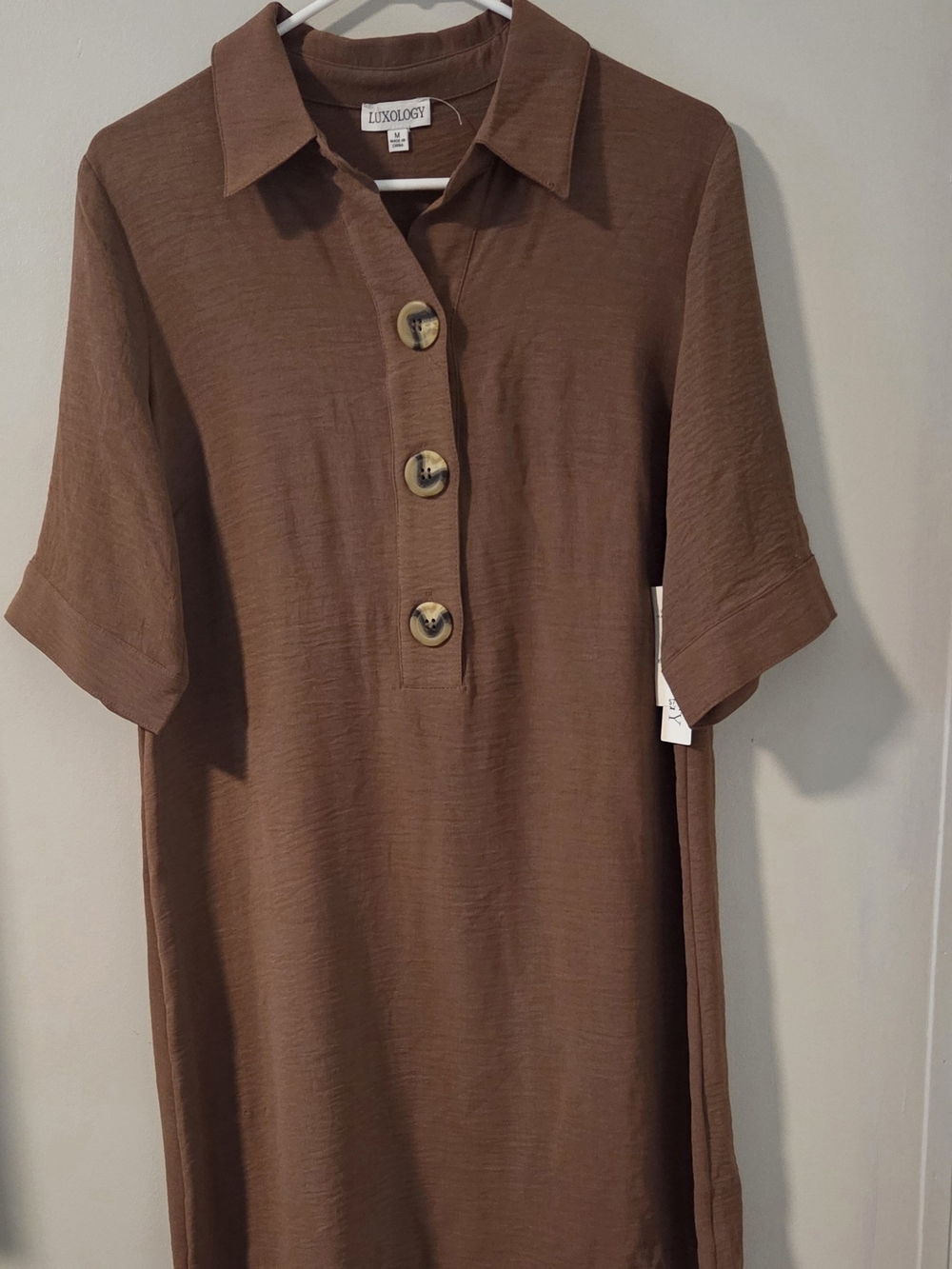 Luxology Brown Short-Sleeve Button-Front Midi Dress